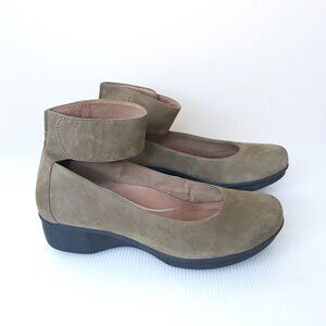 Dansko Lulu Nubuck Leather Ankle Mary Jane Wedge Shoes Taupe 40EU/10US